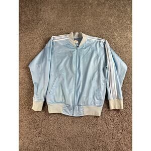 VINTAGE 80s Winning Ways Track Jacket Womens Medium Blue White Sleeve Striped